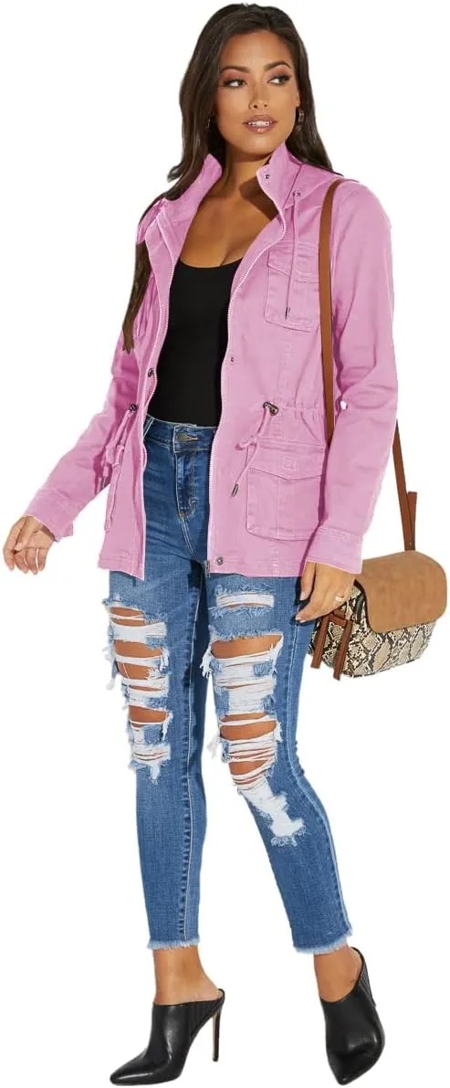 SheKiss Womens Camouflage Shacket Jacket Coats Fashion Fall Long Sleeve Zipper Canvas Camo Jackets with Pockets
