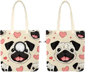 Show Head Pet Canvas Shoulder Bag, Cute Cartoon Bulldog Face Pet Out Bag, Outcrop, Pet Out Shoulder Bag.