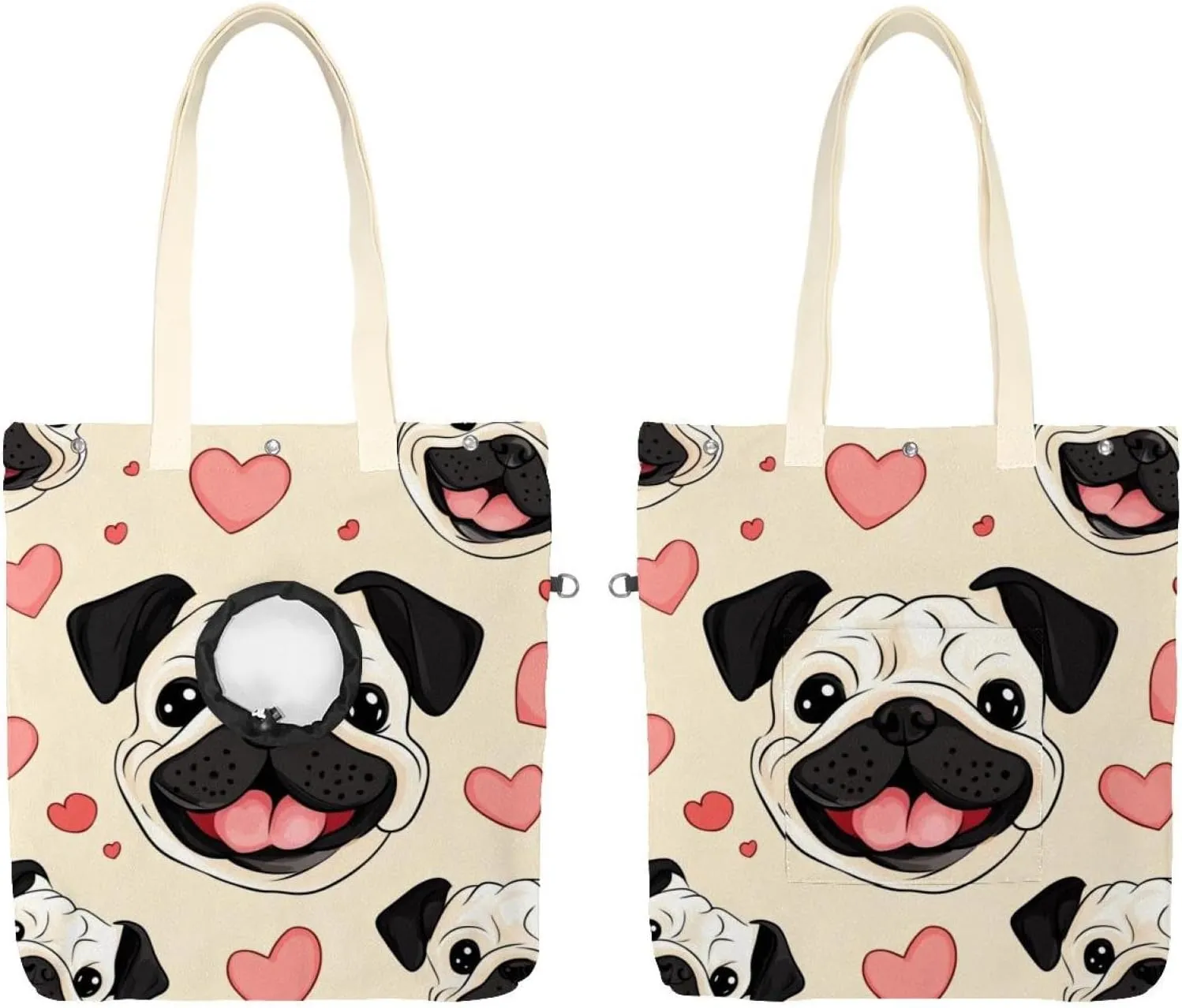 Show Head Pet Canvas Shoulder Bag, Cute Cartoon Bulldog Face Pet Out Bag, Outcrop, Pet Out Shoulder Bag.