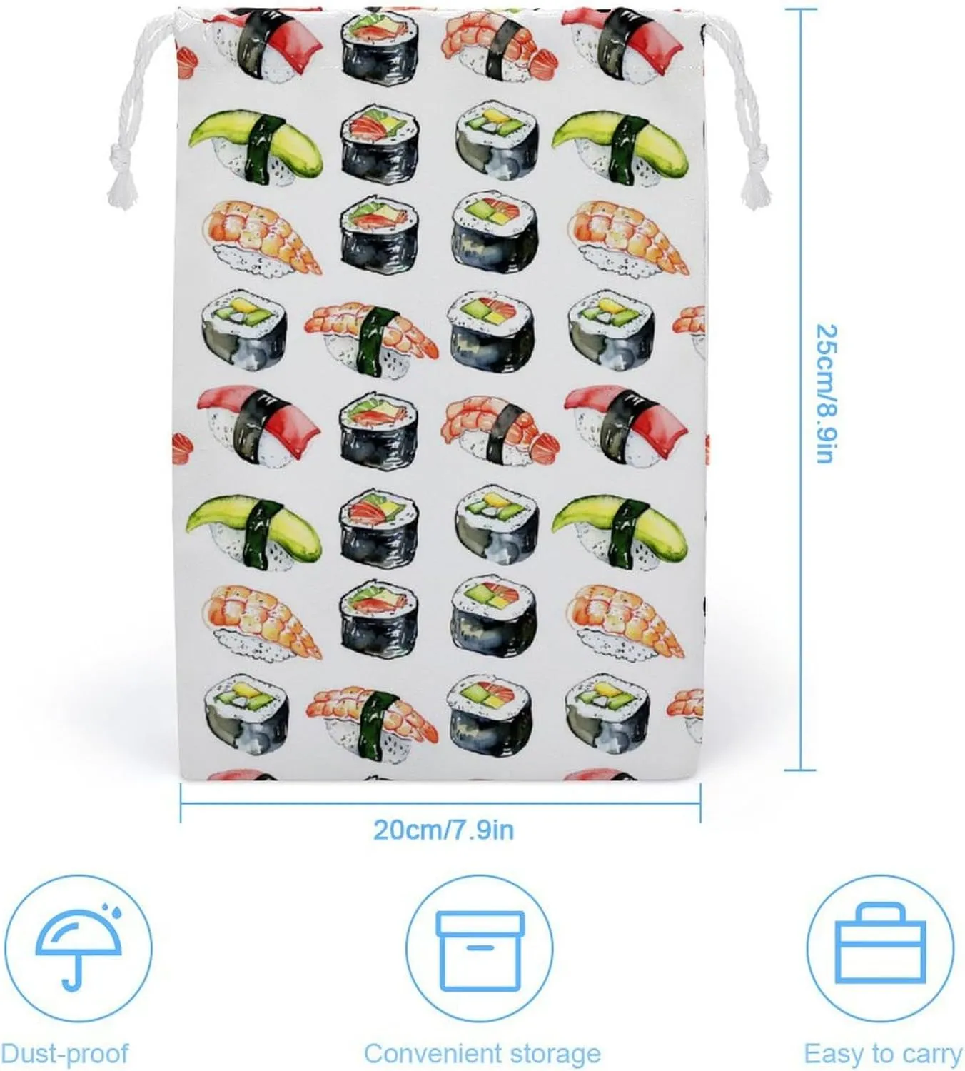 Shrimp Tuna Cucumber Sushi Platter Drawstring Gift Bags Double-Sided Printing Wedding Candy Bag Birthday Party 20 * 25cm