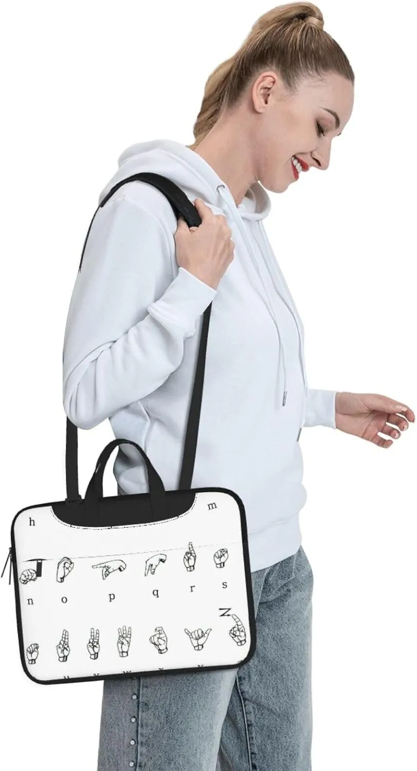 Sign Language Alphabet Print Large Capacity Portable Crossbody Cute Laptop Bag For Women Men, 13 14 15.6 in