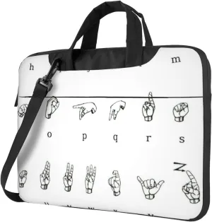 Sign Language Alphabet Print Large Capacity Portable Crossbody Cute Laptop Bag For Women Men, 13 14 15.6 in