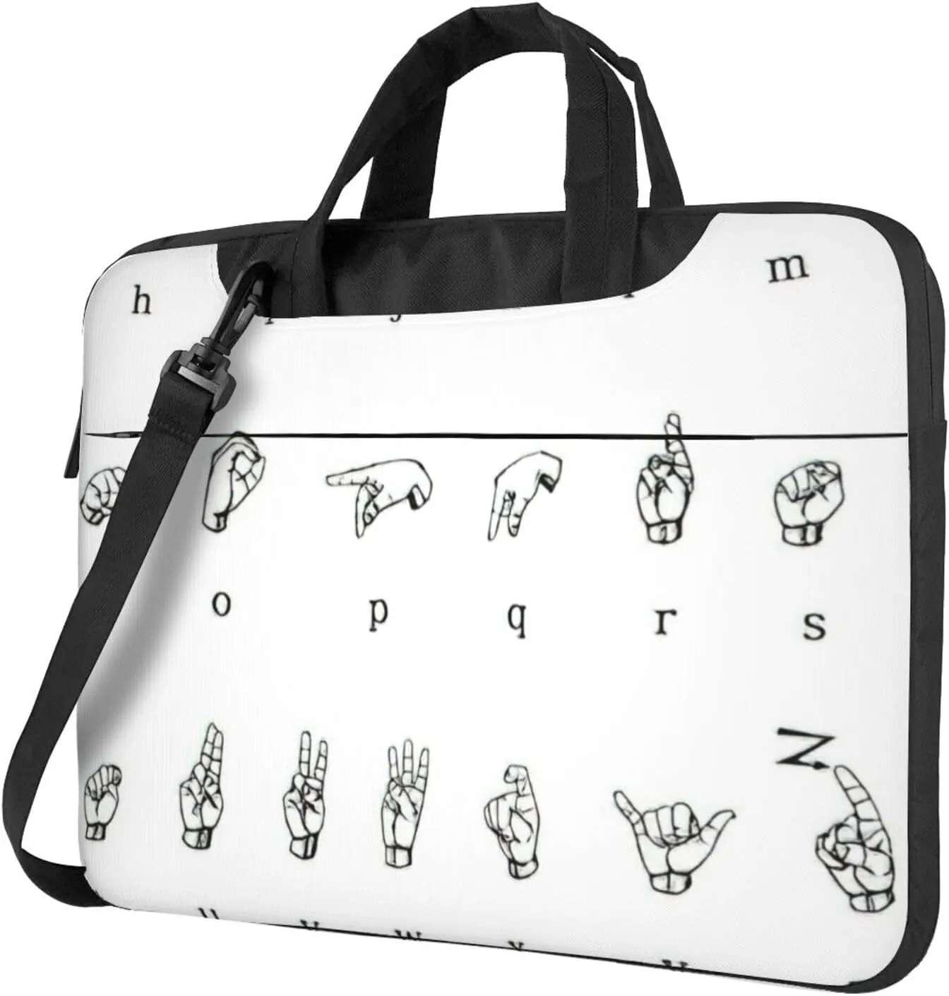 Sign Language Alphabet Print Large Capacity Portable Crossbody Cute Laptop Bag For Women Men, 13 14 15.6 in