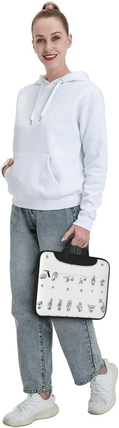Sign Language Alphabet Print Large Capacity Portable Crossbody Cute Laptop Bag For Women Men, 13 14 15.6 in