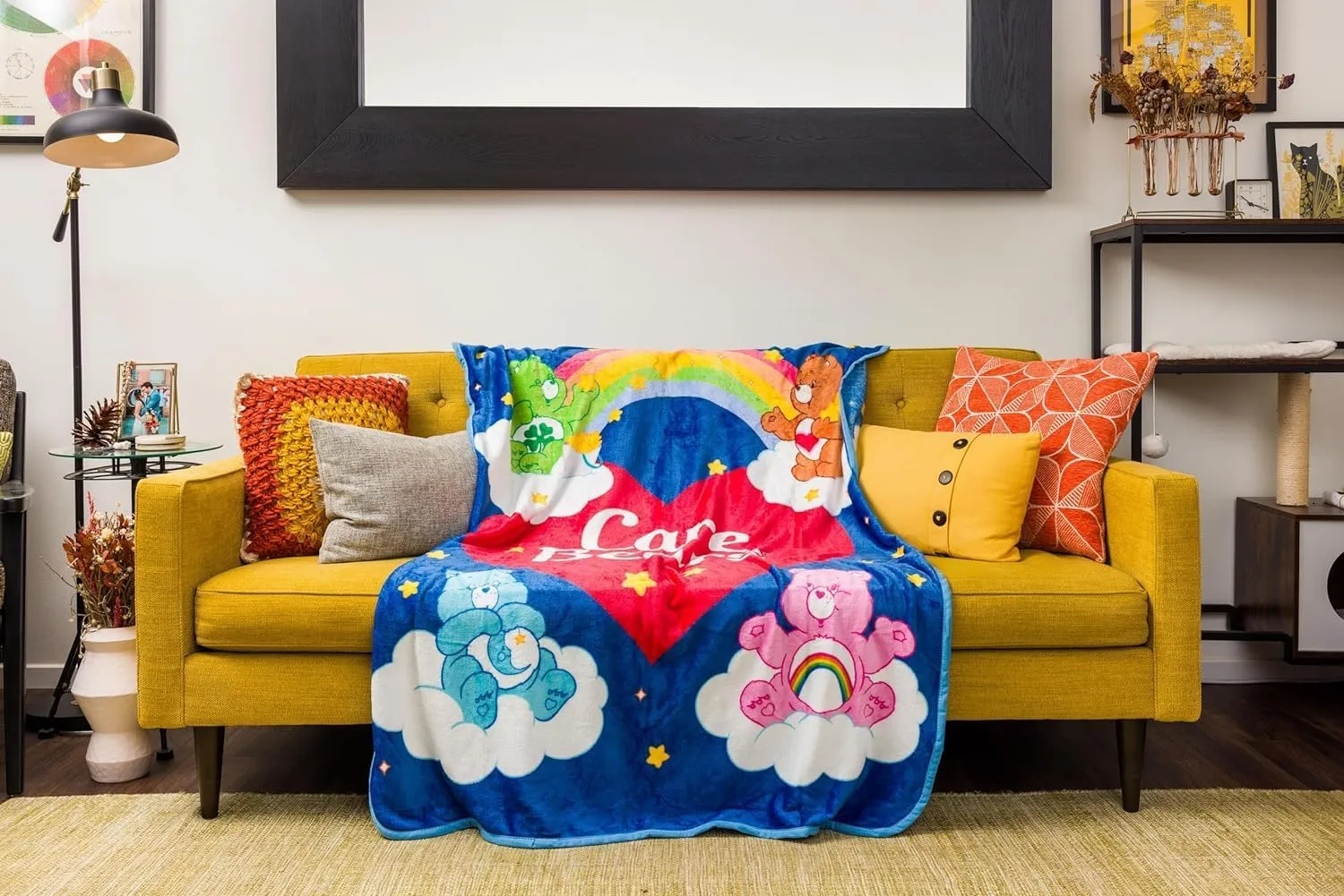 Silver Buffalo Care Bears Rainbow Heart Logo Fleece Throw Featuring Cheer Bear, Bedtime and Tenderheart Bears 45' x 60' Soft, Cozy 180 GSM