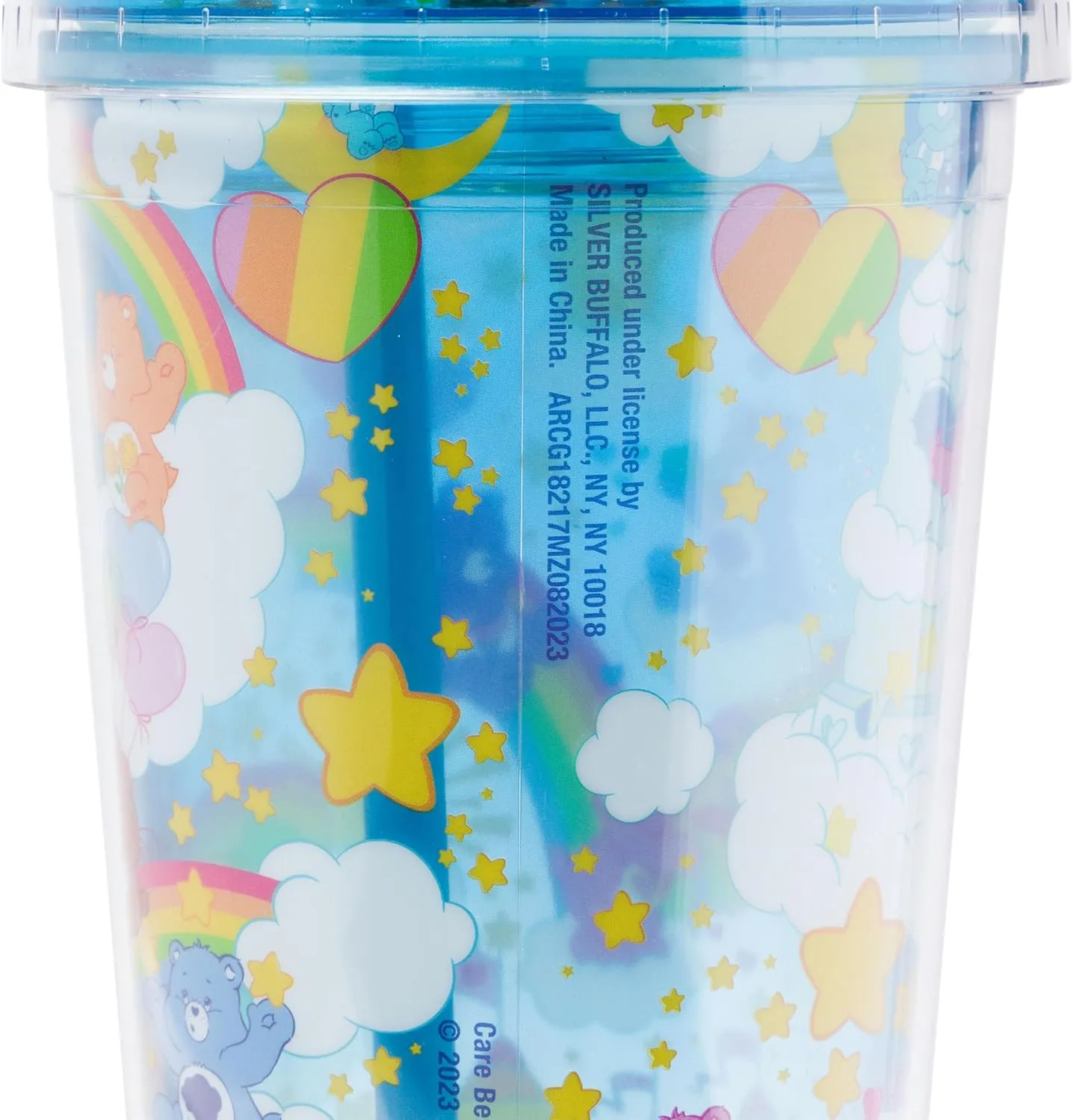 Silver Buffalo Care Bears Travel Tumbler, 24 Ounces - Featuring Love-A-Lot, Tenderheart, Grumpy, Cheer, Bedtime Bears - Glitter Top Dome