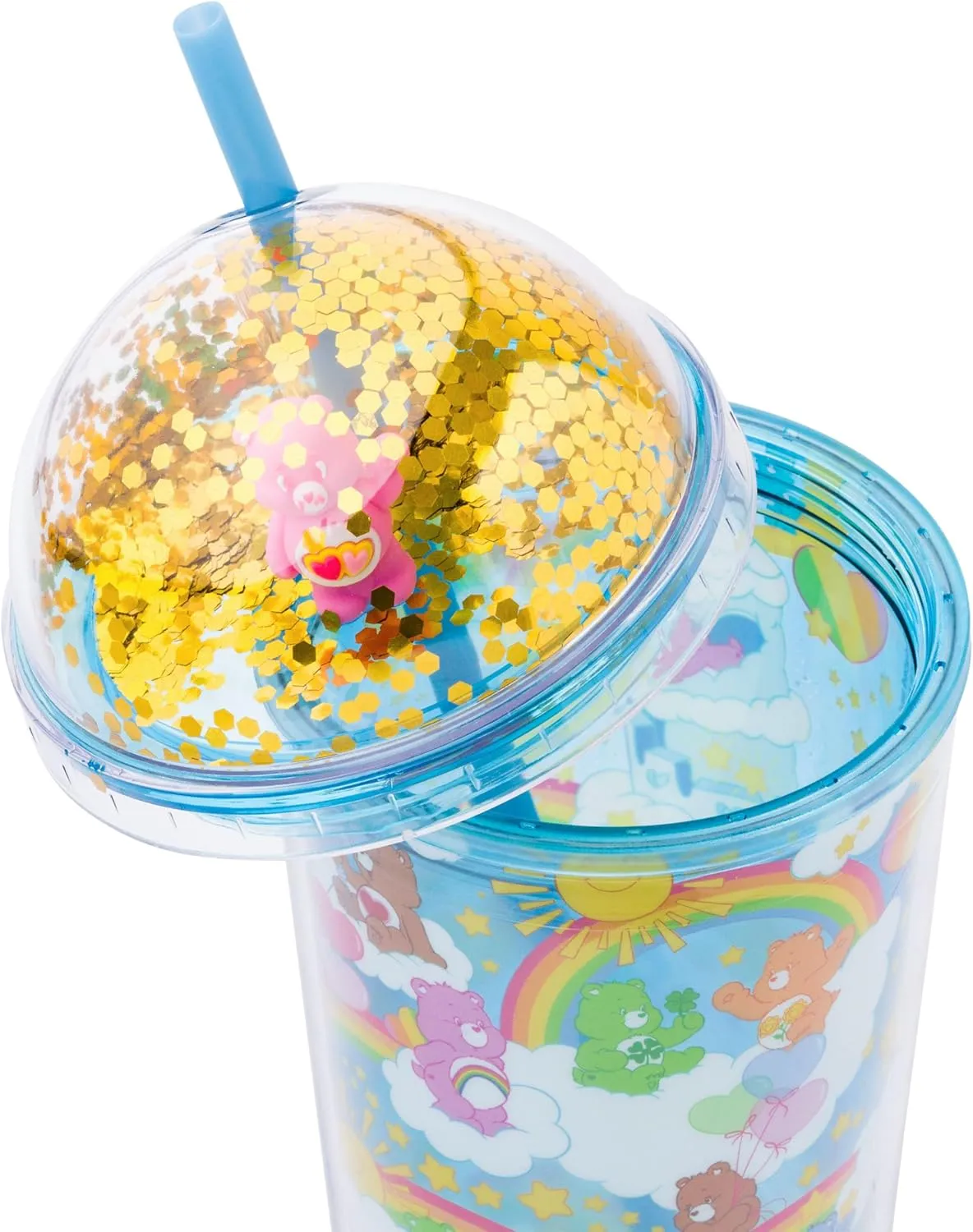 Silver Buffalo Care Bears Travel Tumbler, 24 Ounces - Featuring Love-A-Lot, Tenderheart, Grumpy, Cheer, Bedtime Bears - Glitter Top Dome