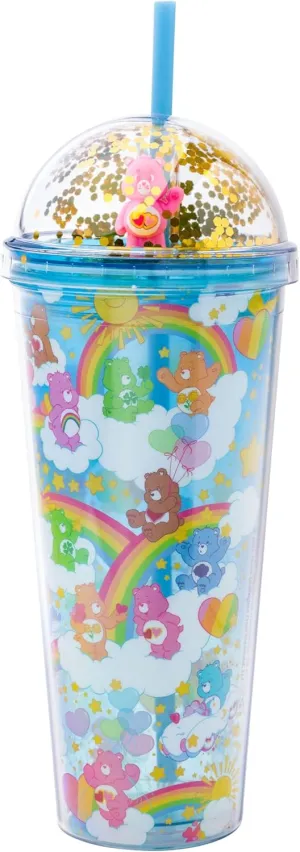 Silver Buffalo Care Bears Travel Tumbler, 24 Ounces - Featuring Love-A-Lot, Tenderheart, Grumpy, Cheer, Bedtime Bears - Glitter Top Dome