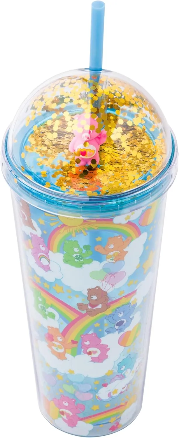 Silver Buffalo Care Bears Travel Tumbler, 24 Ounces - Featuring Love-A-Lot, Tenderheart, Grumpy, Cheer, Bedtime Bears - Glitter Top Dome