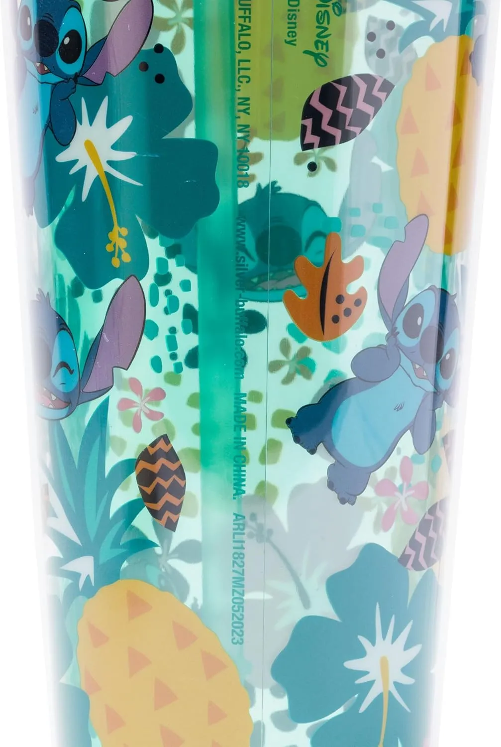 Silver Buffalo Disney Lilo and Stitch Aloha Tropical Leaves Pattern Dome Glitter Top Travel Tumbler, 24 Ounces