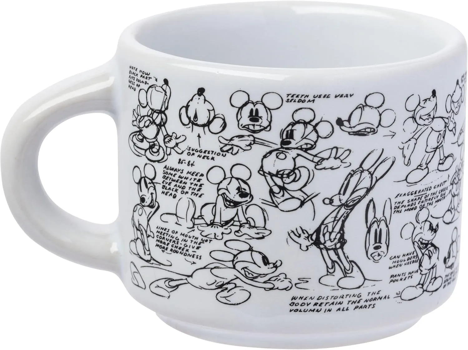 Silver Buffalo Disney Mickey Mouse Vintage Sketches Art 4pc Stackable Ceramic Espresso Small Cup Set, 3 Ounces