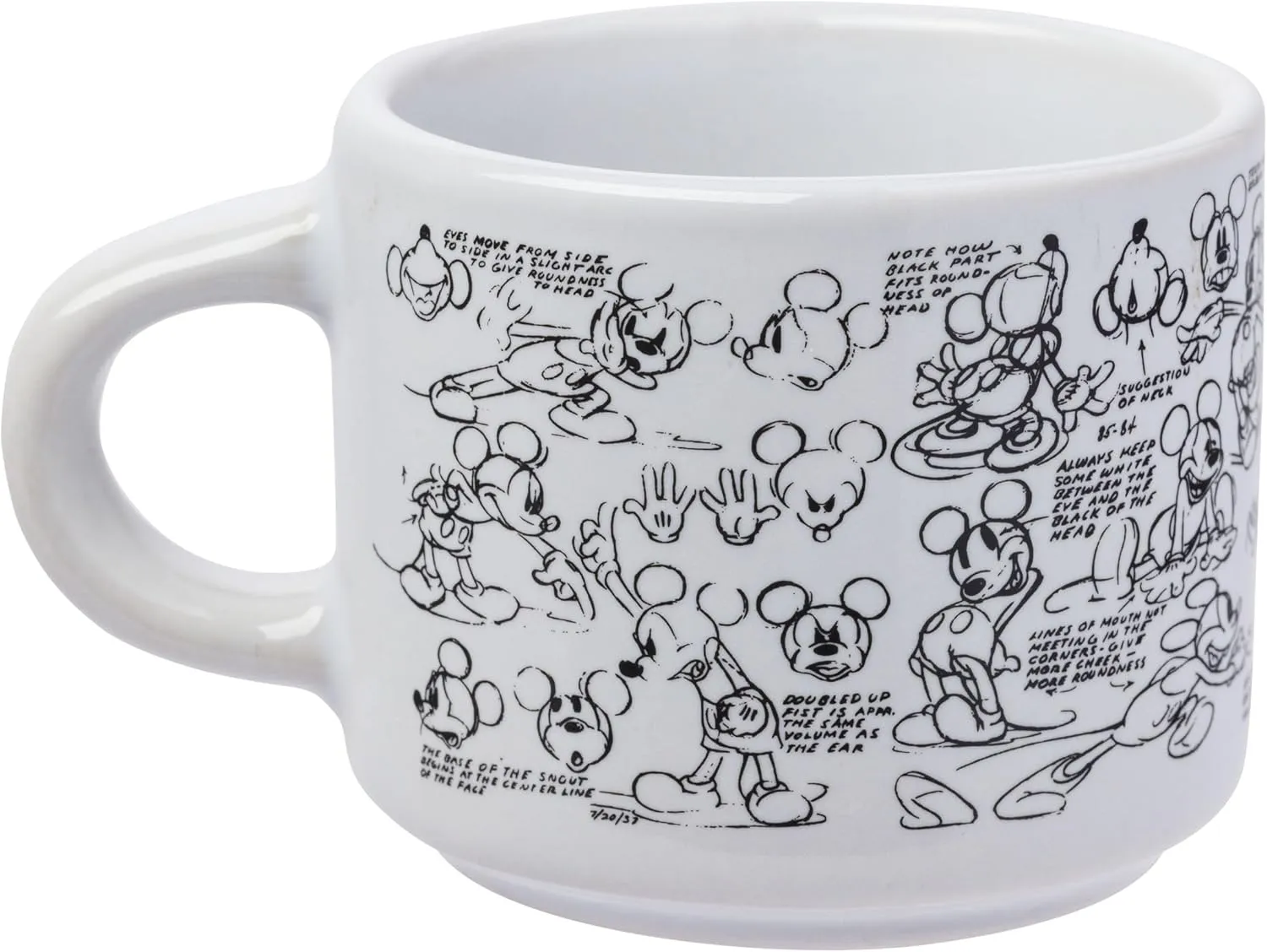 Silver Buffalo Disney Mickey Mouse Vintage Sketches Art 4pc Stackable Ceramic Espresso Small Cup Set, 3 Ounces