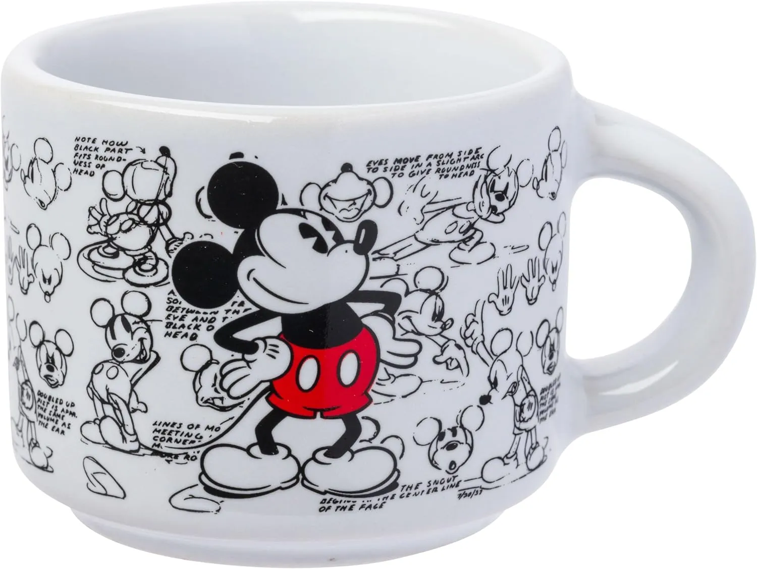 Silver Buffalo Disney Mickey Mouse Vintage Sketches Art 4pc Stackable Ceramic Espresso Small Cup Set, 3 Ounces