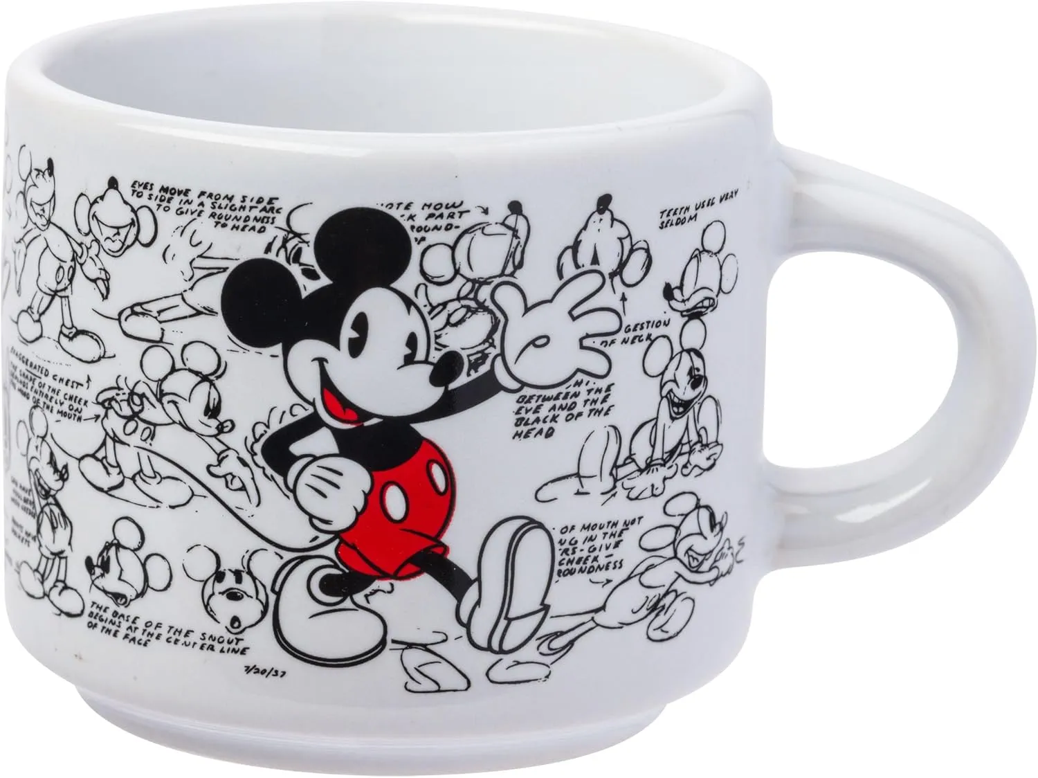Silver Buffalo Disney Mickey Mouse Vintage Sketches Art 4pc Stackable Ceramic Espresso Small Cup Set, 3 Ounces
