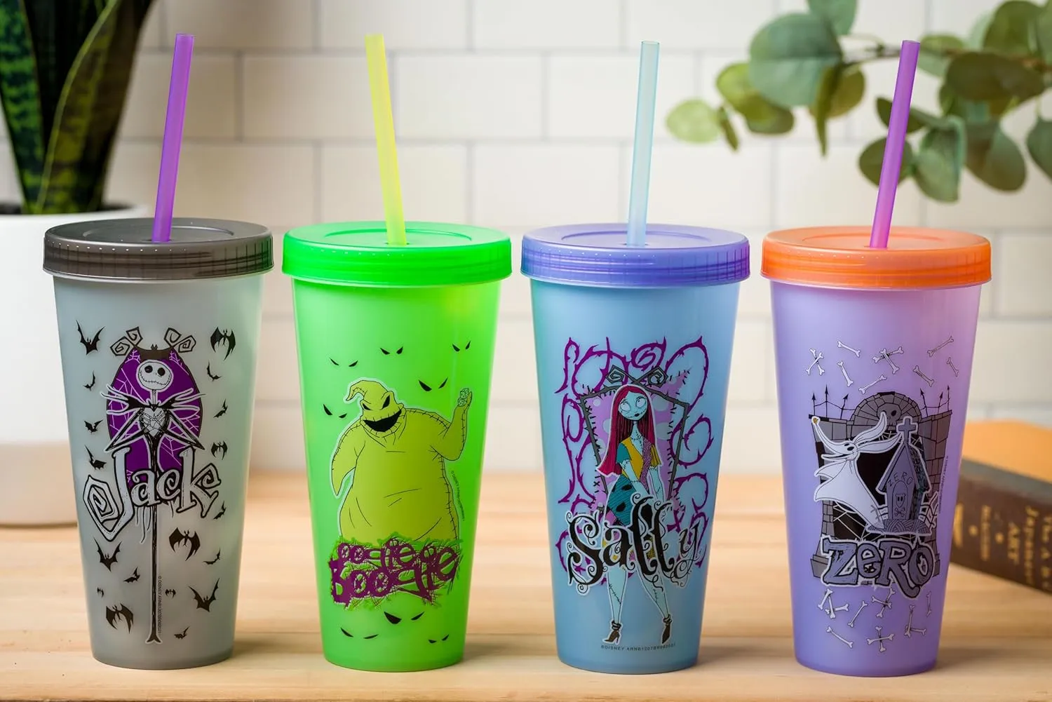 Silver Buffalo Disney Nightmare Before Christmas Character Grid 4 Pack Color Change Plastic Tumbler, 24 Ounces