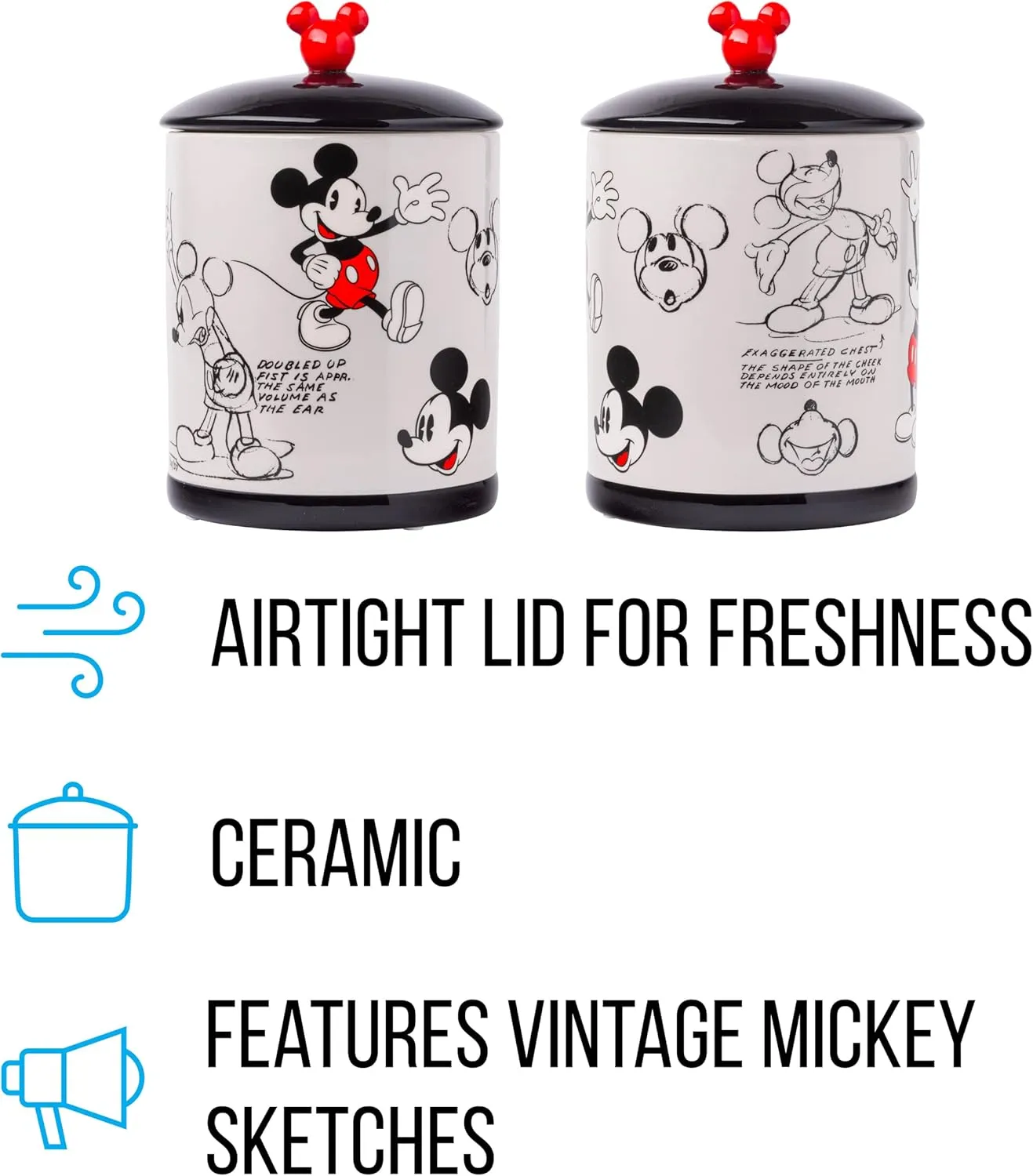 Silver Buffalo Disney Vintage Mickey Mouse Sketches Ceramic Cookie Snack Jar (Large)