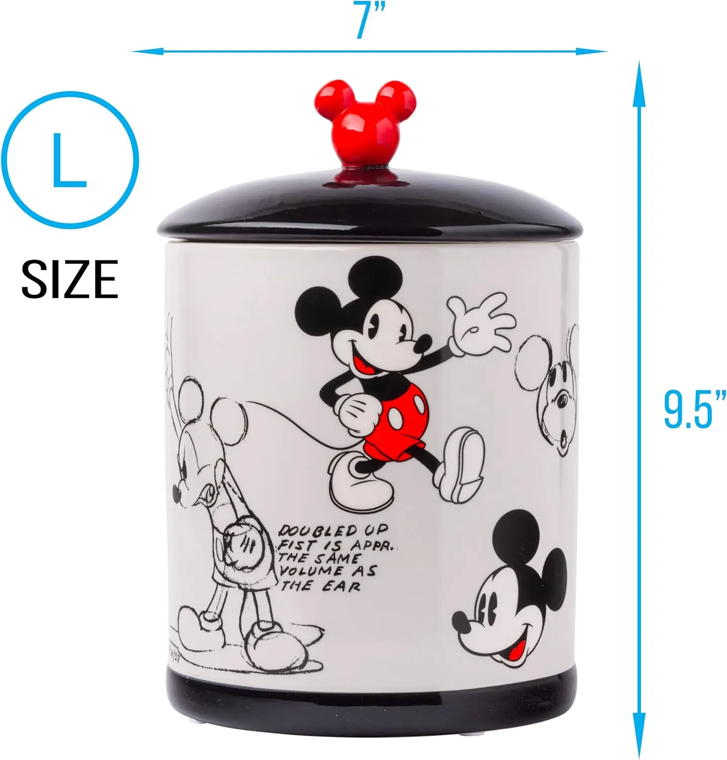 Silver Buffalo Disney Vintage Mickey Mouse Sketches Ceramic Cookie Snack Jar (Large)