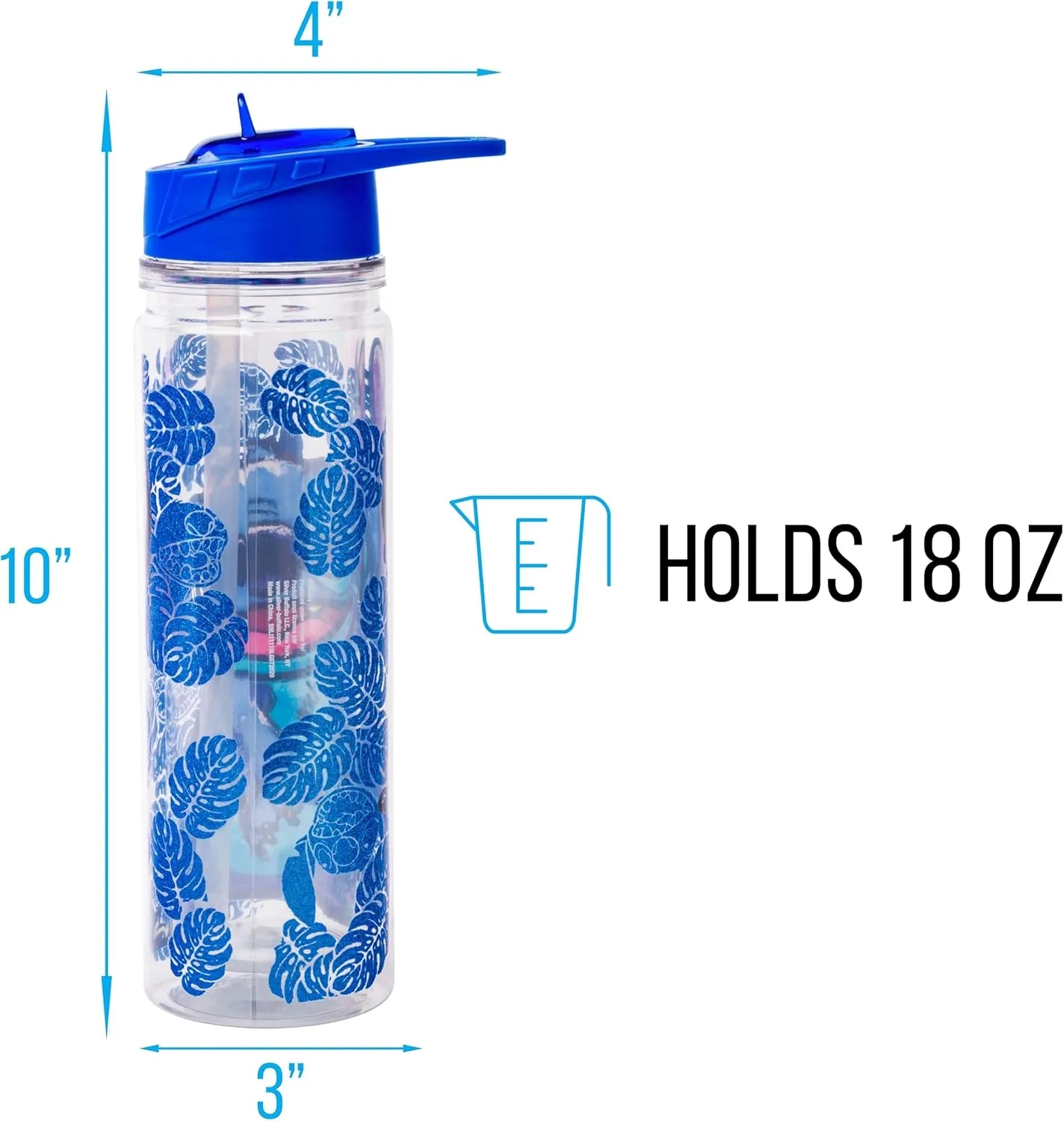 Silver Buffalo Lilo and Stitch Floral Sketch Glitter Double Walled Tritan Water Bottle, 18-Ounce