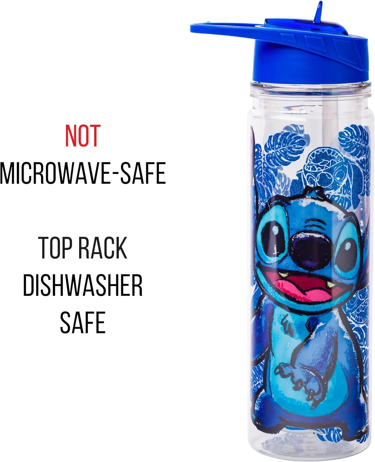 Silver Buffalo Lilo and Stitch Floral Sketch Glitter Double Walled Tritan Water Bottle, 18-Ounce