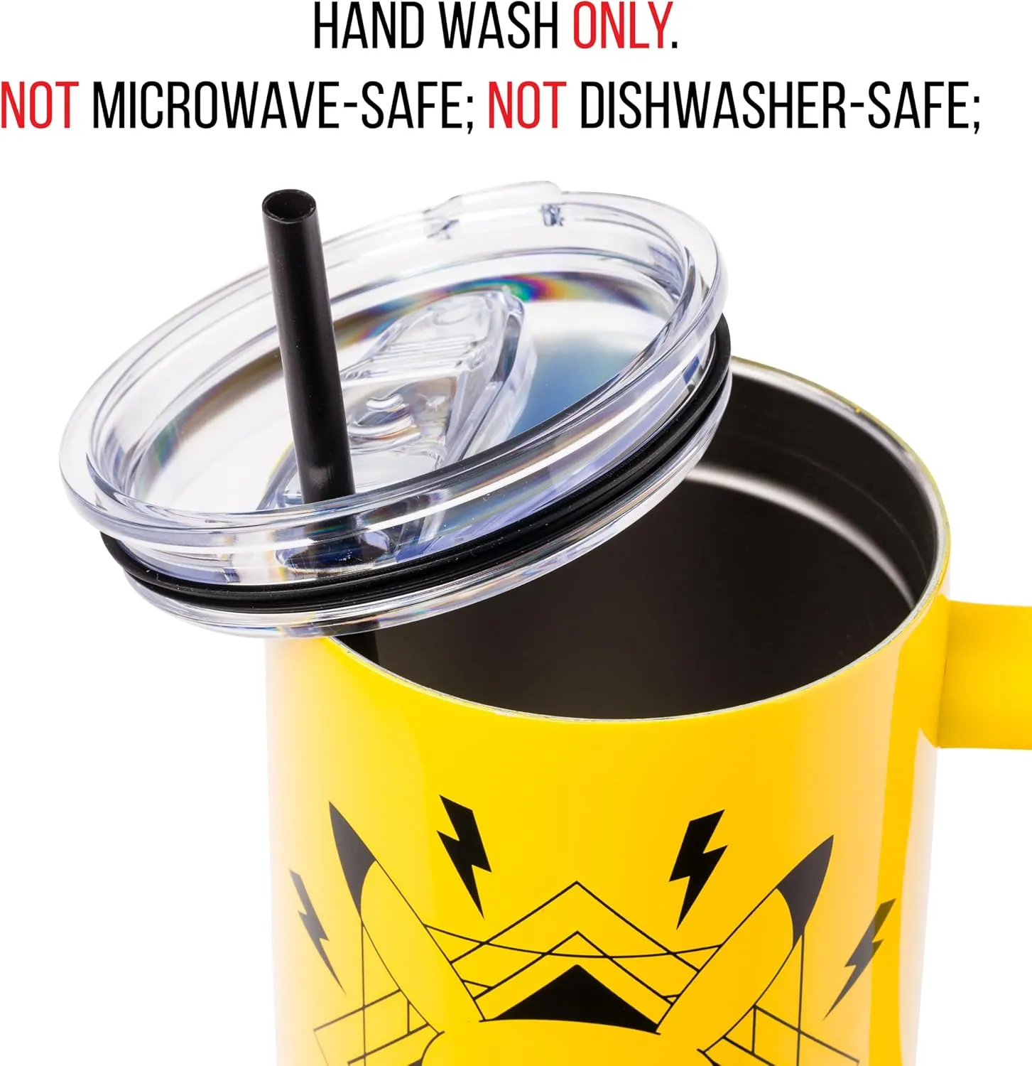 Silver Buffalo Pokemon Pikachu Badge Lightning Bolts Stainless Steel Tumbler with Handle and Straw, Fits in Standard Cup Holder, 40 Ounces