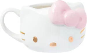 Silver Buffalo Sanrio Hello Kitty Gold Detail Ceramic 3D Sculpted Mug, 20 Ounces