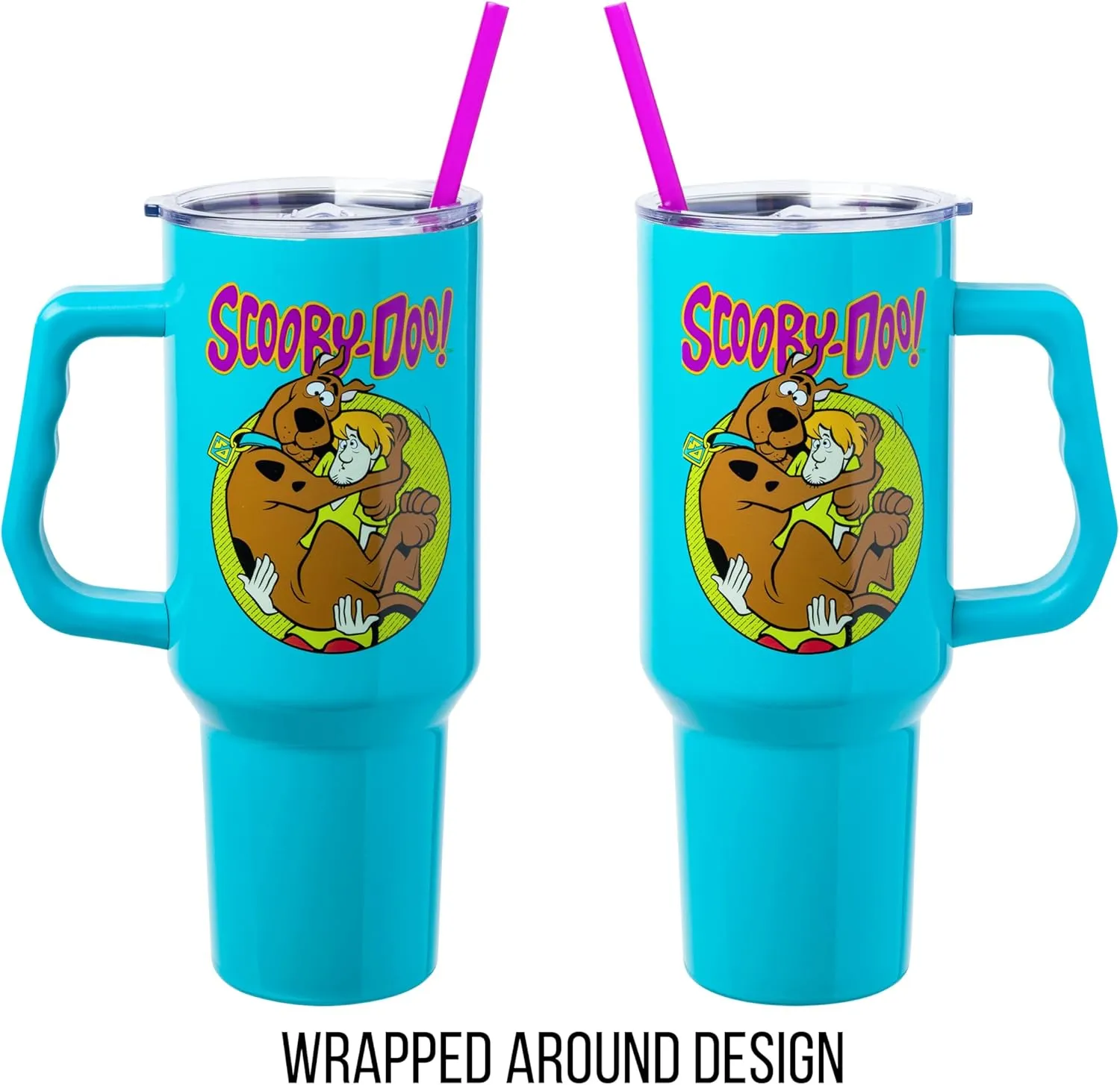 Silver Buffalo Scooby-Doo Featuring Scared Shaggy and Scooby Stainless Steel Tumbler with Handle and Straw, Fits in Standard Cup Holder, 40 Ounces