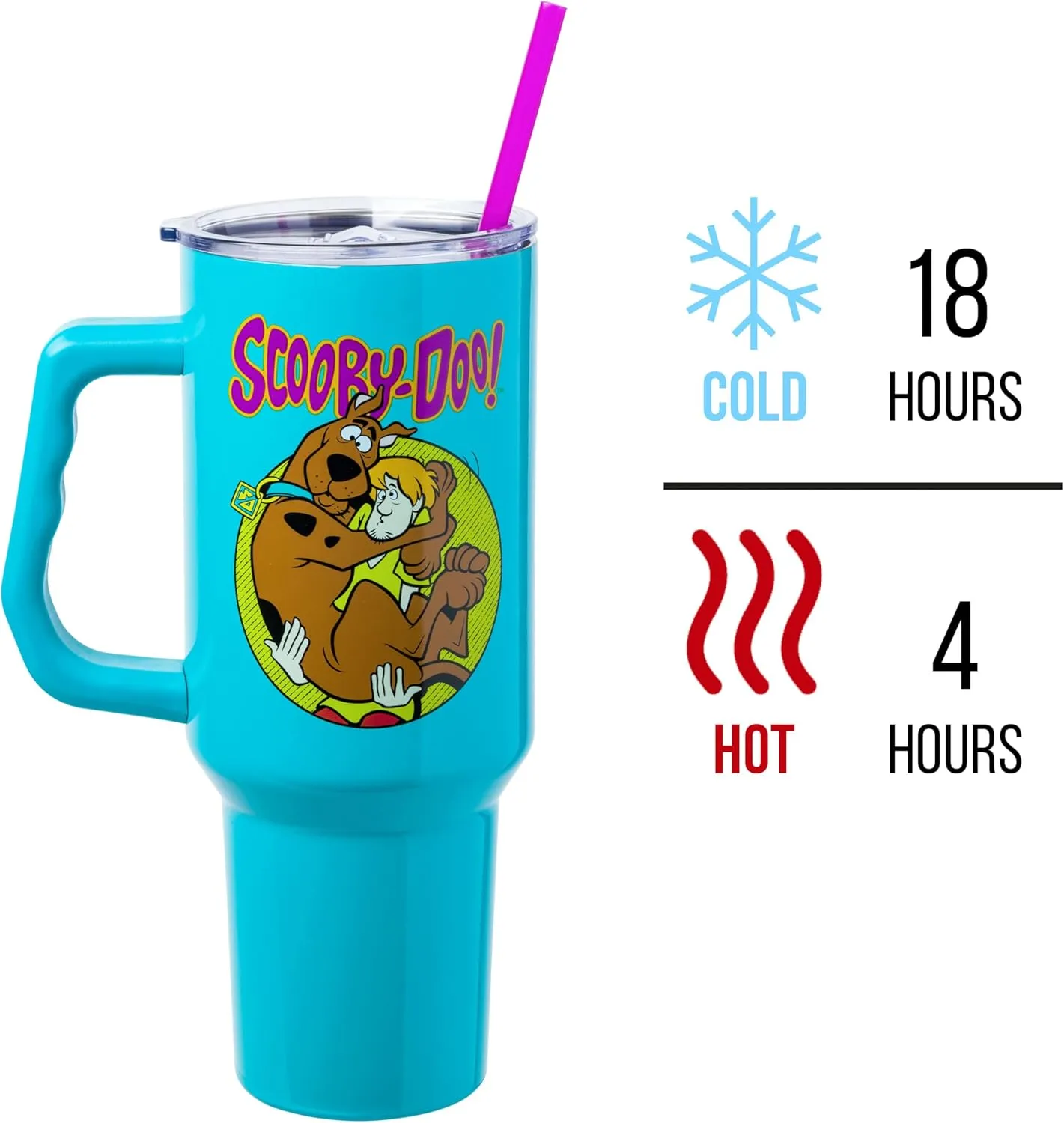 Silver Buffalo Scooby-Doo Featuring Scared Shaggy and Scooby Stainless Steel Tumbler with Handle and Straw, Fits in Standard Cup Holder, 40 Ounces