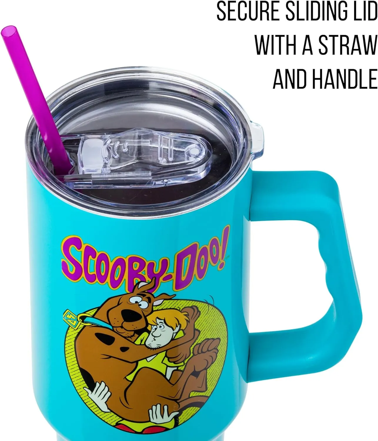 Silver Buffalo Scooby-Doo Featuring Scared Shaggy and Scooby Stainless Steel Tumbler with Handle and Straw, Fits in Standard Cup Holder, 40 Ounces