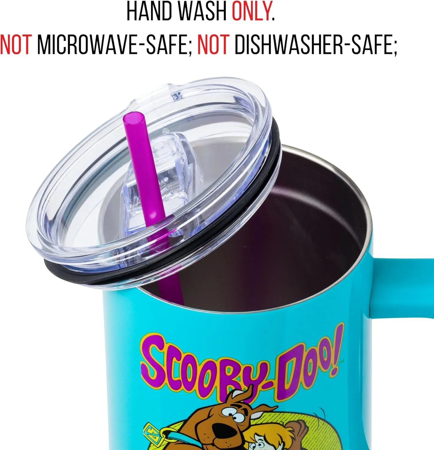 Silver Buffalo Scooby-Doo Featuring Scared Shaggy and Scooby Stainless Steel Tumbler with Handle and Straw, Fits in Standard Cup Holder, 40 Ounces