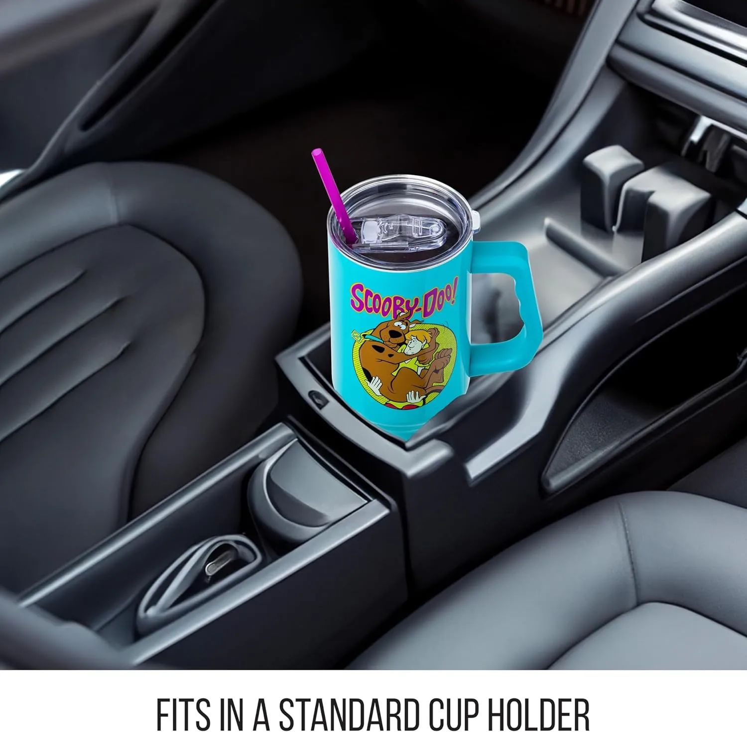 Silver Buffalo Scooby-Doo Featuring Scared Shaggy and Scooby Stainless Steel Tumbler with Handle and Straw, Fits in Standard Cup Holder, 40 Ounces
