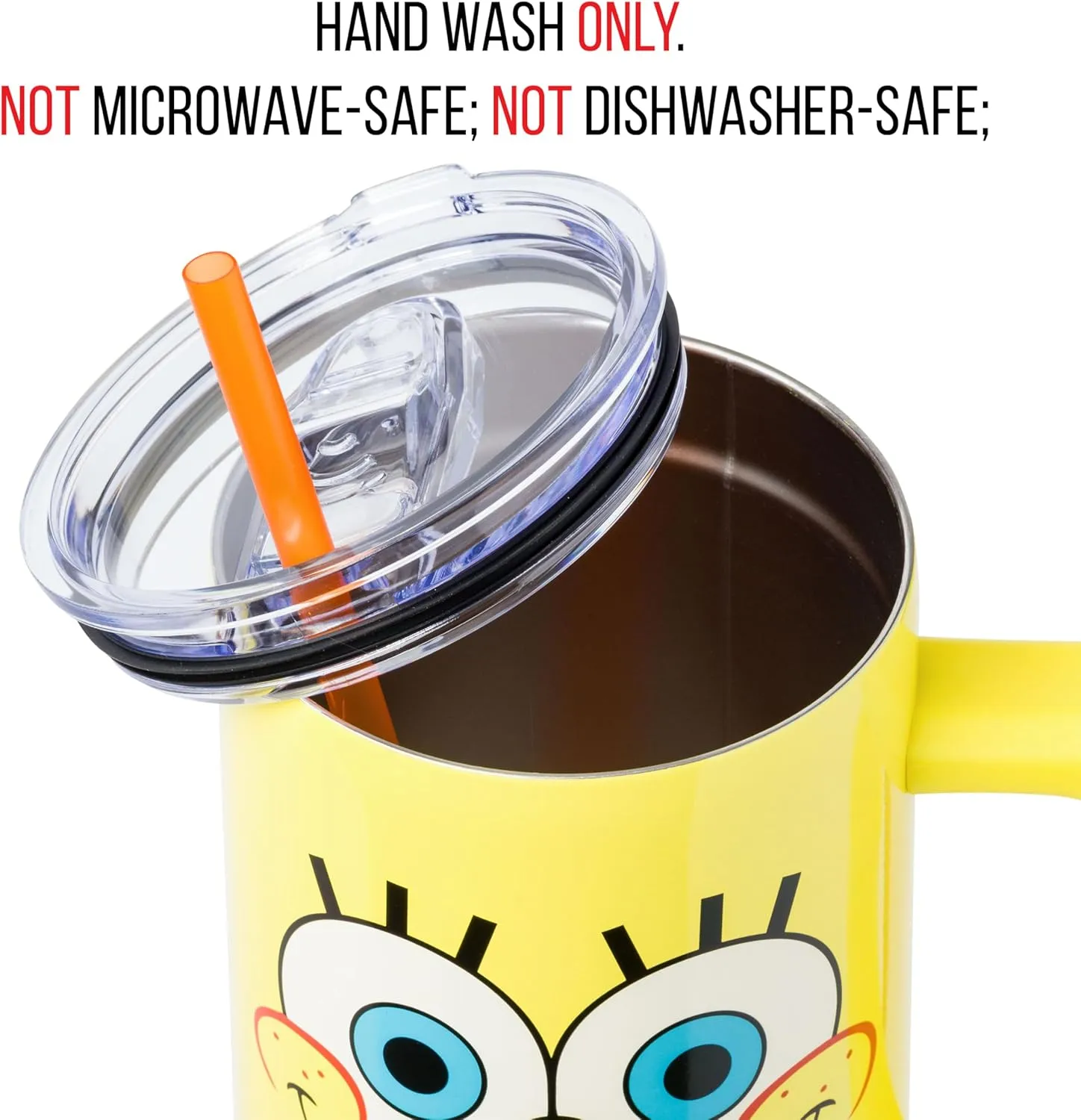 Silver Buffalo Spongebob Squarepants Smiling Face Stainless Steel Tumbler with Handle and Straw, Fits in Standard Cup Holder, 40 Ounces