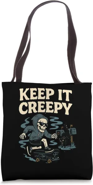 Skater Skeleton and Cat Funny Spooky Graphic FunnyTee Tote Bag