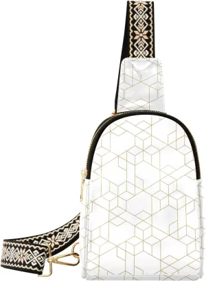 Sling Bag Leather Crossbody Bags Gold Outline Waist Packs Fanny Pack Chest Bag Travel Purse for Women Traveling Daily Shopping