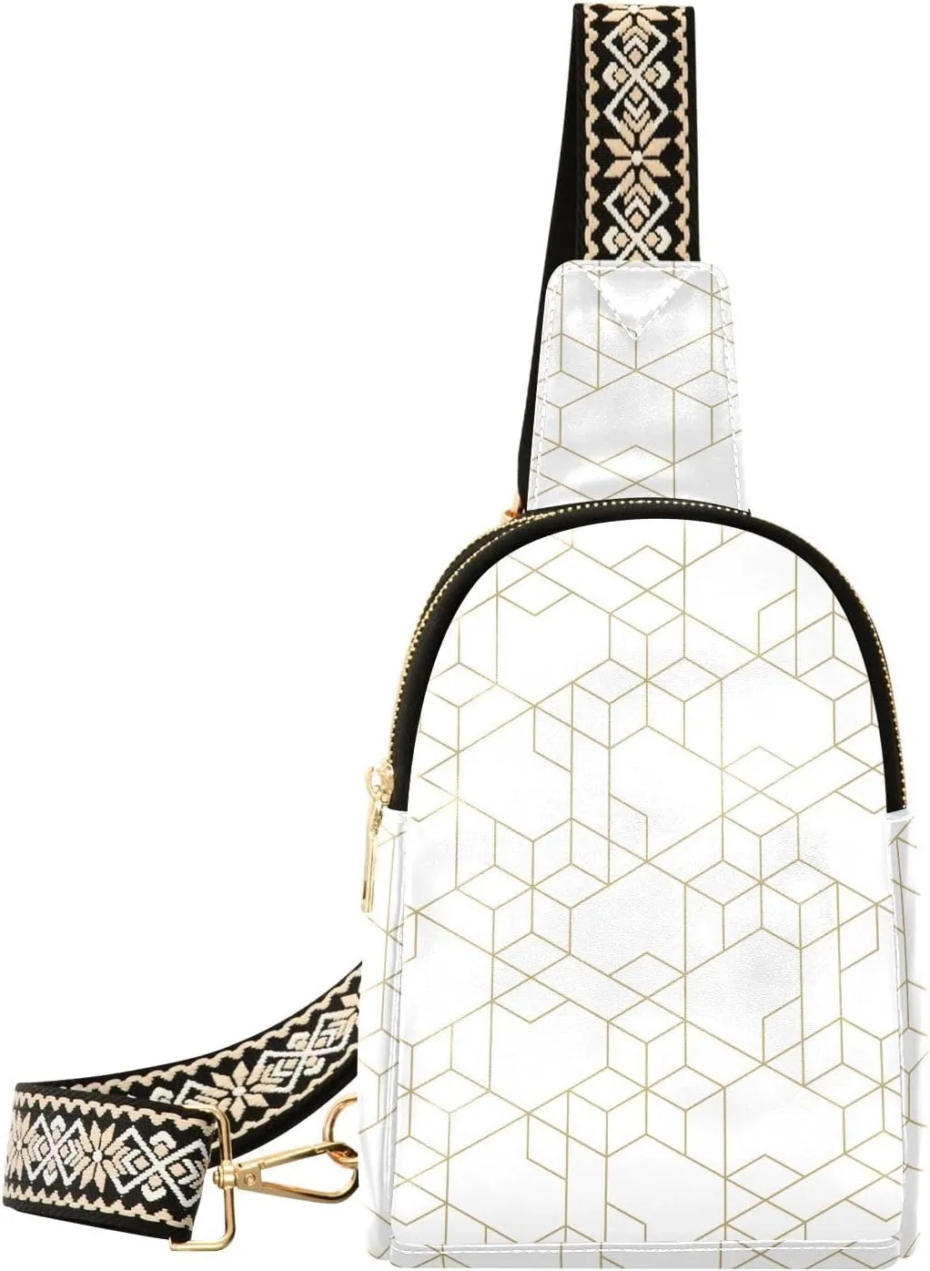 Sling Bag Leather Crossbody Bags Gold Outline Waist Packs Fanny Pack Chest Bag Travel Purse for Women Traveling Daily Shopping