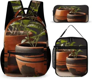 Small Clay Pot Backpack for Women Men Lightweight Waterproof Backpack Set With Lunch Box Pencil Case Travel Laptop Backpack Casual Daypacks