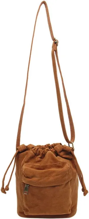 Small Crossbody Bag for Women Shoulder Bag Mini Drawstring Bucket Bag Canvas Tote Handbag Cellphone Bag Purse