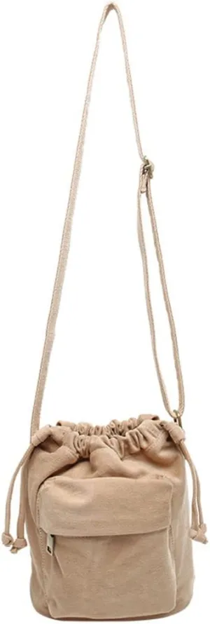 Small Crossbody Bag for Women Shoulder Bag Mini Drawstring Bucket Bag Canvas Tote Handbag Cellphone Bag Purse