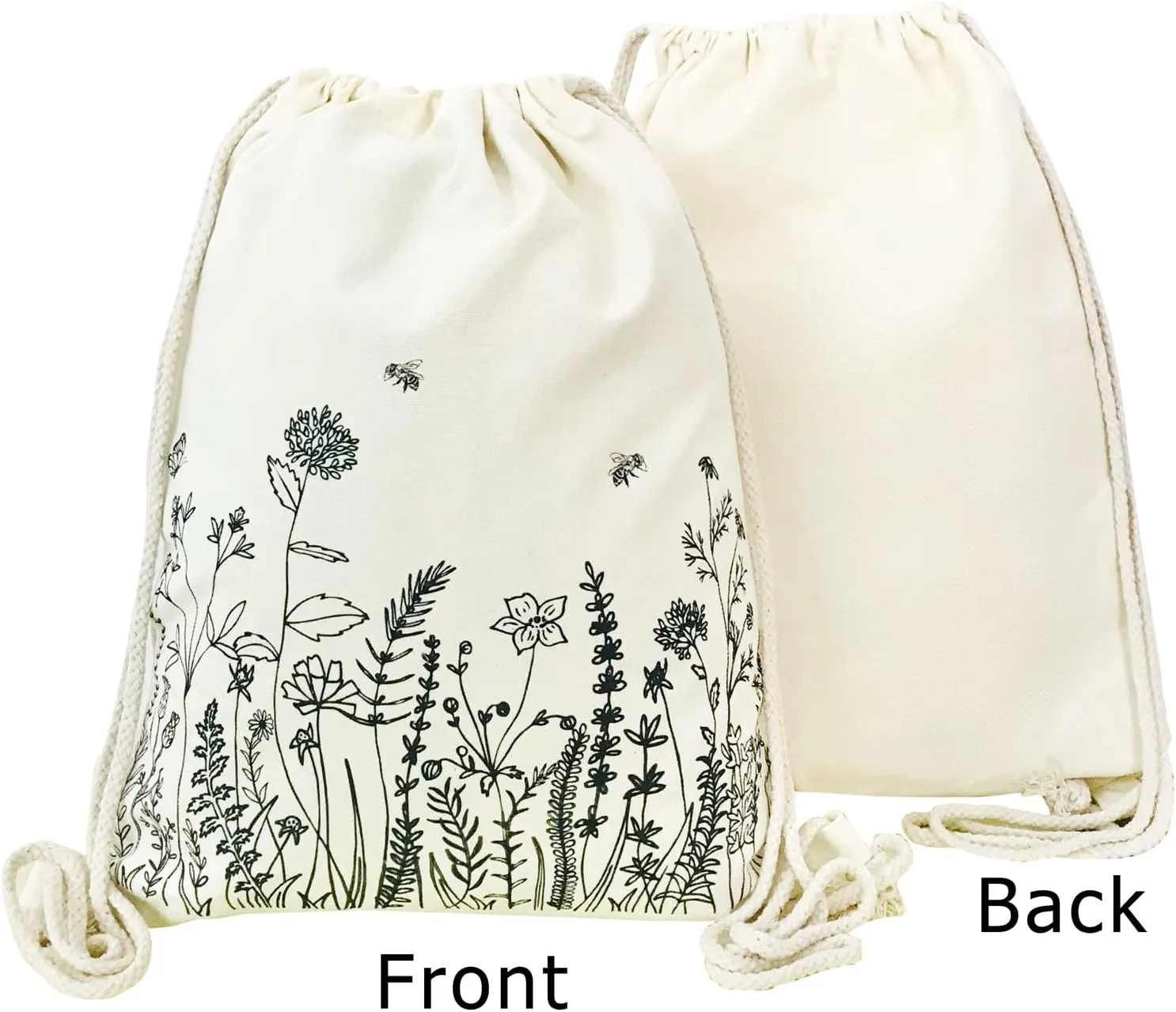 Small Flower Drawstring Backpack Cute Floral Drawstring Bag Wildflower Cotton Canvas Backpack for Women Girls Gift Sport Gym Drawstring Bag School String Bag Beach Sack Bag Travel Sackpack