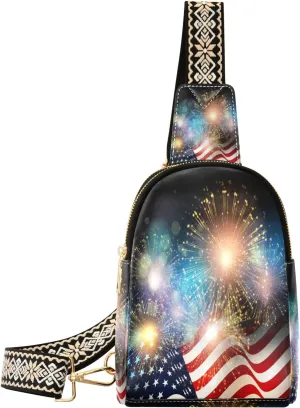 Small Sling Bag Waist Packs Leather Crossbody Packs Chest Bag Celebrate Flag Day for Women Travel Belt Purse
