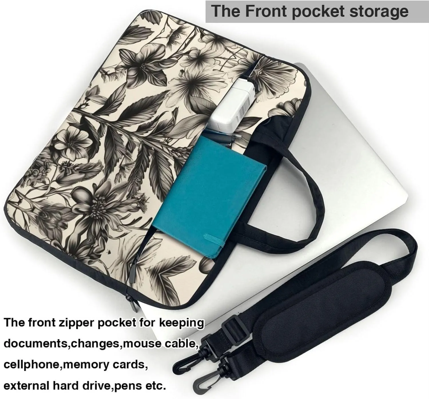Smokey Mountain Cliff Print Notebook Computer Protective Carrying Cover With Pocket,13 Inch Laptop Shoulder Bag