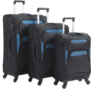 Softside Luggage Sets With Spinner Wheels 3pcs 20inch, 24inch, 28inch Luggage set Lightweight Suitcase Set With TSA Lock, Expandable Luggage sets With Wet pocket (Black Blue)