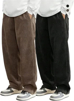 SOLY HUX Men's 2 Piece Corduroy Pants Drawstring Elastic Waist Straight Leg Baggy Pants with Pockets