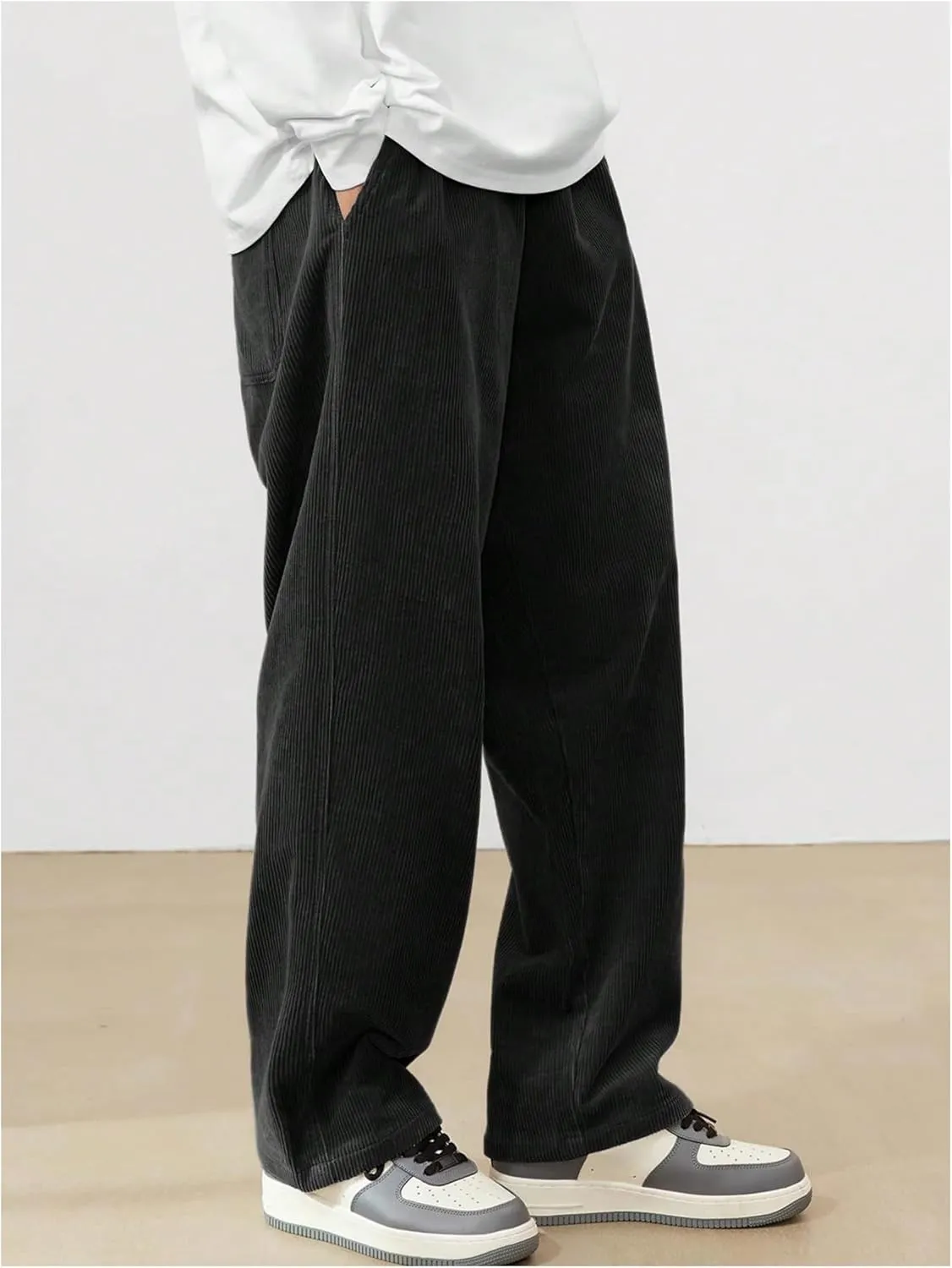 SOLY HUX Men's Corduroy Pants Casual Drawstring Elastic Waist Straight Leg Sweatpants with Pockets
