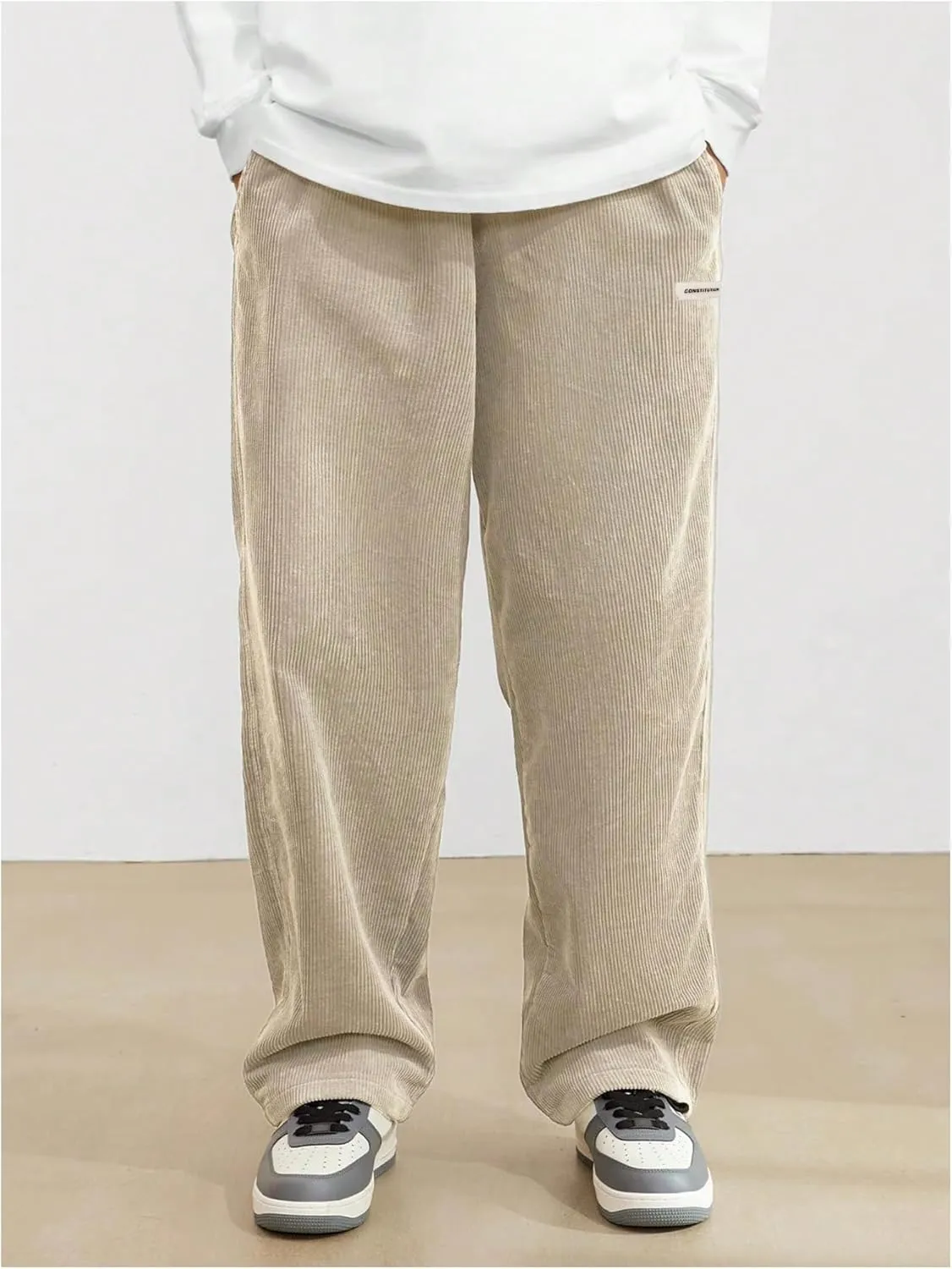 SOLY HUX Men's Corduroy Pants Casual Drawstring Elastic Waist Straight Leg Sweatpants with Pockets