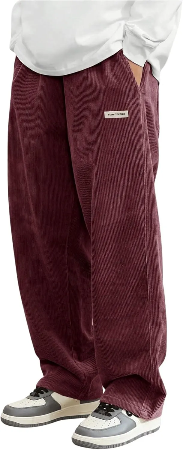 SOLY HUX Men's Corduroy Pants Casual Drawstring Elastic Waist Straight Leg Sweatpants with Pockets