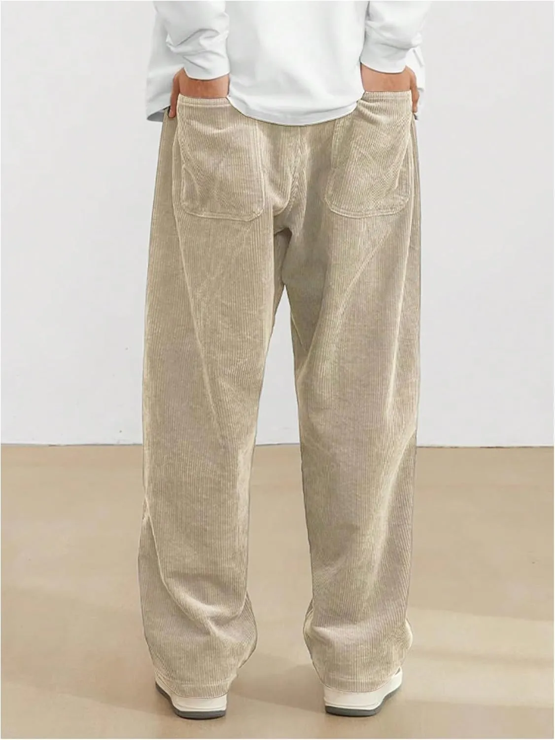 SOLY HUX Men's Corduroy Pants Casual Drawstring Elastic Waist Straight Leg Sweatpants with Pockets