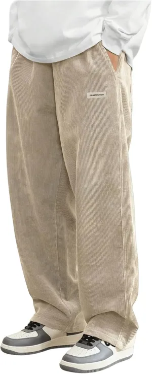 SOLY HUX Men's Corduroy Pants Casual Drawstring Elastic Waist Straight Leg Sweatpants with Pockets