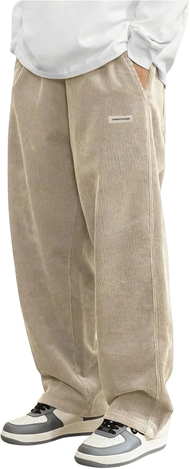 SOLY HUX Men's Corduroy Pants Casual Drawstring Elastic Waist Straight Leg Sweatpants with Pockets