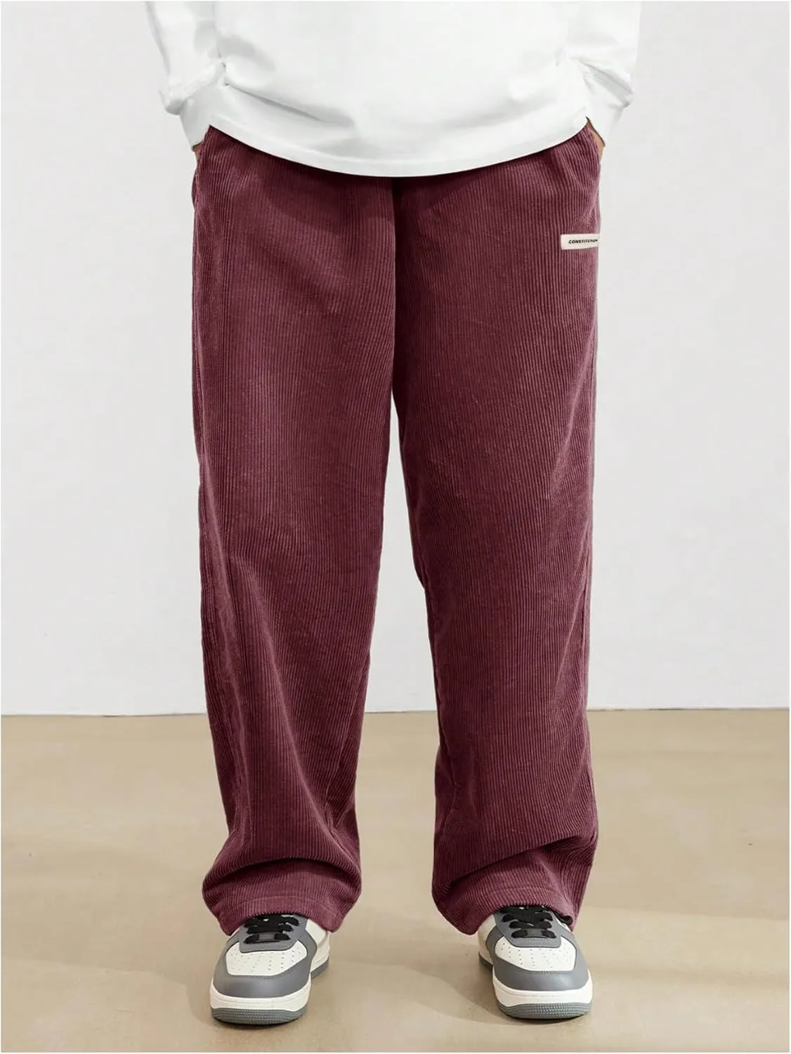 SOLY HUX Men's Corduroy Pants Casual Drawstring Elastic Waist Straight Leg Sweatpants with Pockets