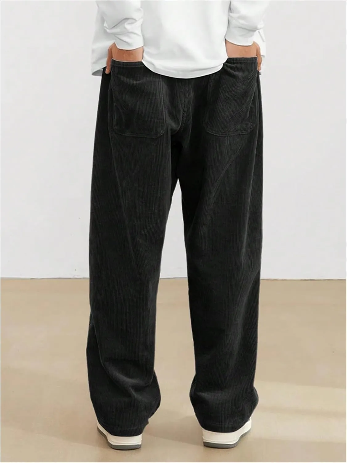 SOLY HUX Men's Corduroy Pants Casual Drawstring Elastic Waist Straight Leg Sweatpants with Pockets